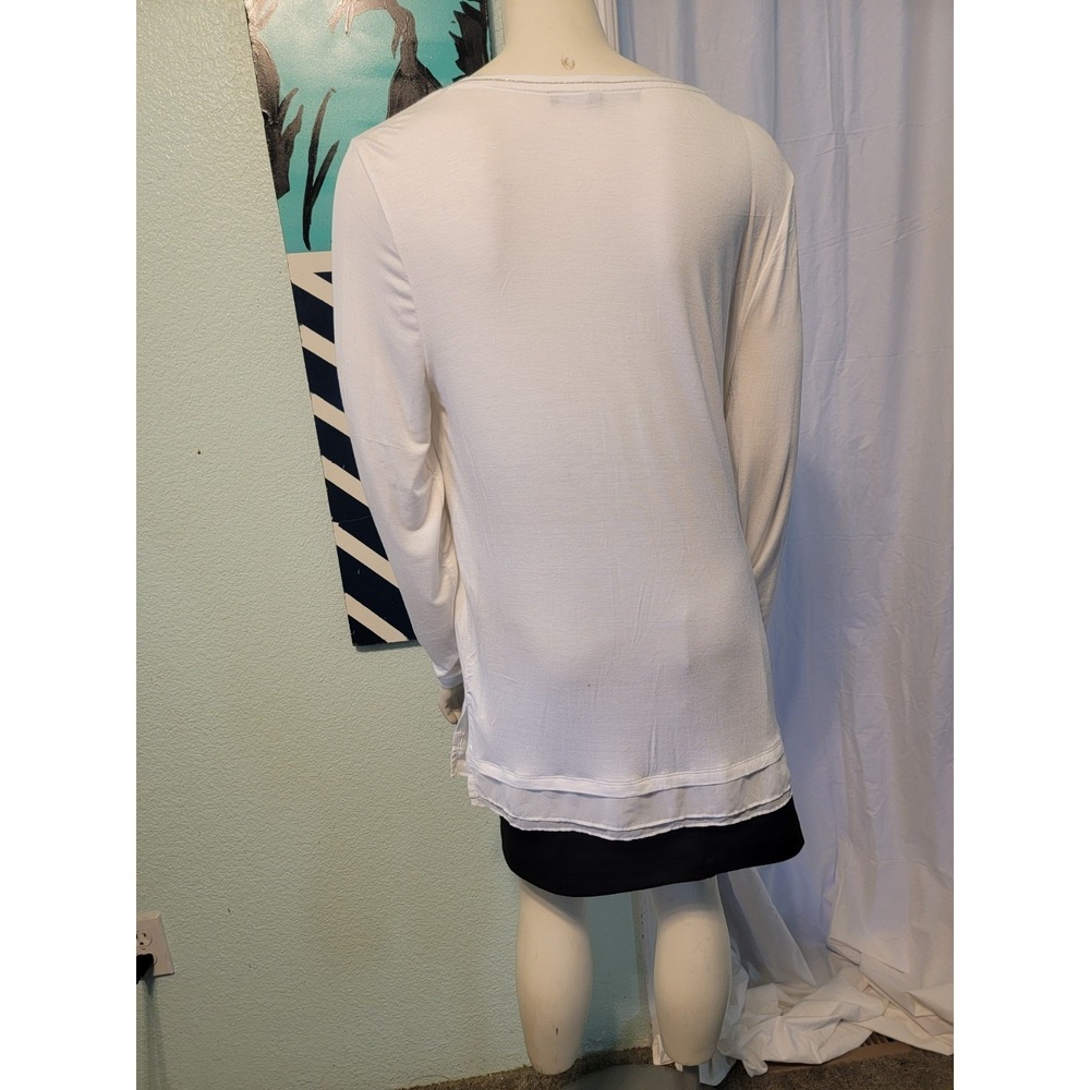 White House Black Market Long Sleeve Silver Bead Trim Blouse Long‎ Length Large - Picture 7 of 11